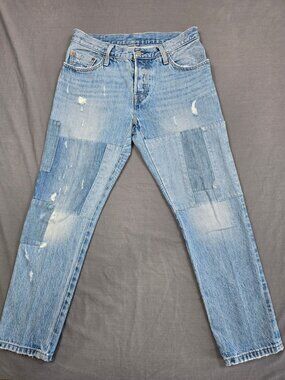 Levis 501 CT Distressed Patchwork Light Blue Jeans W27 L27 Womens